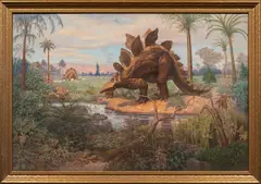 Stegosaurus by a Pond by Gerard Ernest Wintermann, 1931, oil on canvas, sold Jan 2025