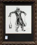 Man with Buckets by Felix Fabian, lithograph, sold Jan 2025