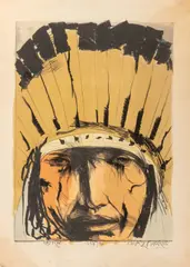 Crazy Horse by Leonard Baskin, 1974, Lithograph in Colors, sold Apr 2026