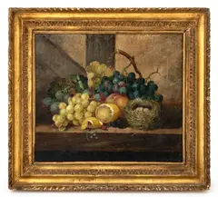 Still Life Scene with Grapes and Bird Nest by William Henry Hunt, Oil on Paper Laid to Canvas, sold Apr 2026