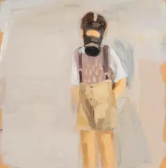 Gas Mask by Gideon Rubin, 2007, oil on board, sold Feb 2025