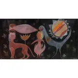 Untitled (Fantastical Creatures) by Marcia Gaiter, oil on masonite, sold Feb 2025