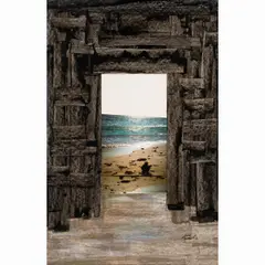 As Far as the Sea by Behjat Sadr, 1984, mixed media collage, sold Feb 2025