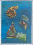 Abstract Composition in Blue and Green by Graciela Cassel, Mixed Media on Paper, sold Apr 2026