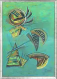 Abstract Composition in Green by Graciela Cassel, Mixed Media on Paper, sold Apr 2026