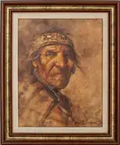Portrait of a Native American Elderly Man by Tony M. Sandoval, Oil on Canvas, sold Apr 2026