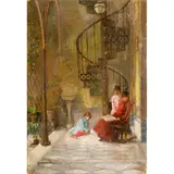 Courtyard Scene by Giuseppe Quaranta, oil on cardboard, sold Feb 2025