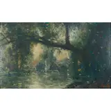Garden Landscape by Lucien Frank, oil on canvas affixed to board, sold Feb 2025