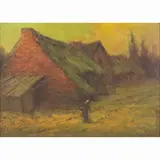 Woman Returning Home at Twilight by Charles John Dickman, oil on board, sold Feb 2025