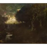 Woods at Dusk by William Keith, 1898, oil on board, sold Feb 2025