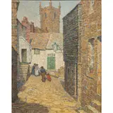 Village Scene by Mary Nicholena MacCord, oil on canvas affixed to board, sold Mar 2025