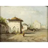 Untitled (Figures in Front of a Mosque by Girolamo Gianni, oil on canvas, sold Mar 2025