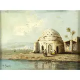 Untitled (Figures Beside the Nile River by Girolamo Gianni, oil on canvas, sold Mar 2025