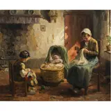Untitled (Interior Scene with Woman Sewing) by Evert Pieters, oil on canvas, sold Mar 2025