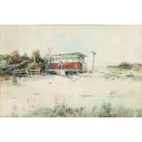 Untitled (Trolley Car on the Beach) by William Louis Sonntag Jr., watercolor, sold Mar 2025