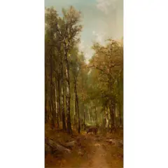 Untitled (Woodland Scene with Trees and Deer) by Thomas Hill, 1882, oil on canvas, sold Mar 2025