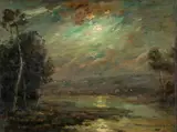 Twilight Landscape by Joseph Henry Boston, oil on masonite, sold Mar 2025