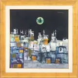 Abstract Cityscape Scene by Raul Pavlotsky, Acrylic on Canvas with Collage Elements, sold May 2026