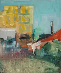 Miniature Cityscape by Robert O'Meara, 1976, Oil on Masonite, sold May 2026
