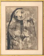 Abstract Seated Figure by Oreste Dequel, Mixed Media on Paper, sold May 2026