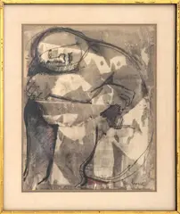 Abstract Seated Figure by Oreste Dequel, Mixed Media on Paper, sold May 2026