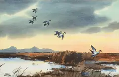 Birds Flying by James March Phillips, watercolor, sold Mar 2025