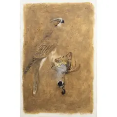 Falcon and Quail by Bryan Wilson, 1969, oil on canvas, sold Mar 2025