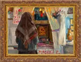 Interior Scene by Andrei Illich Potapenko, 1961, Oil on Board, sold May 2026