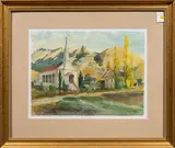 Nicasio Church by George Carvel Ashley, 1964, watercolor, sold Feb 2025