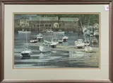 Harbor with Boats by Robert Moesle, watercolor, sold Feb 2025