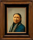 Portrait of a Native American Man by Harl Nobles, 1973, oil on board, sold Feb 2025