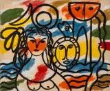 Totem Poles at the Beach by Walter Gaudnek, Oil on Canvas, sold Apr 2026