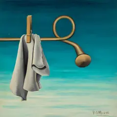 Surrealist Clothesline by Robert O'Meara, 1975, Oil on Canvas Board, sold Apr 2026