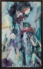 Miles Davis by Bruni Sablan, 1993, oil on canvas, sold Feb 2025
