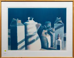 Coffee Pot by Linda Plotkin, 1980, lithograph with hand coloring, sold Mar 2025