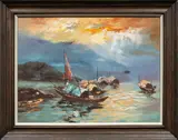 Boats on the Water by K.C. Chan, oil on canvas, sold Mar 2025