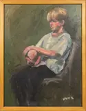 Boy with Ball by Brandon P. White, 1996, oil on canvas affixed to board, sold Mar 2025