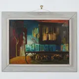 Original Tempera on Board Painting by Urban Landscape, This vivid and dramatic tempera on board painting by artist, sold Jun 2025