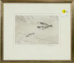 Three Trout by William J. Schaldach, 1930, etching, sold Mar 2025