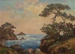 California Coastal Cliffs by Bertha Stringer Lee, oil on board, sold Apr 2025