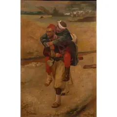Untitled (Carrying a Wounded Soldier) by Paul Grolleron, oil on canvas, sold Apr 2025