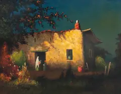 Adobe Shack by James Everett Stuart, oil on board, sold Apr 2025