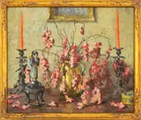 Still Life Scene of Pink Flowers by Cora Smalley Brooks, Oil on Canvas, sold May 2026