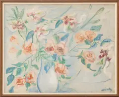 Grand Bouquet de Fleurs Roses" [Large Bouquet of Pink Flowers] by Emmanuel Mané-Katz, Oil on Canvas, sold May 2026