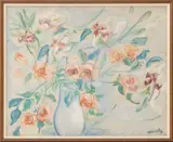 Grand Bouquet de Fleurs Roses" [Large Bouquet of Pink Flowers] by Emmanuel Mané-Katz, Oil on Canvas, sold May 2026