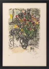 Le Bouquet Rouge" [The Red Bouquet] by Marc Chagall, 1969, Lithograph in Colors on Arches Paper, sold May 2026