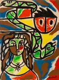 Untitled (Abstract Figural Composition) by Walter Gaudnek, circa 1970, Oil on Canvas, sold May 2026