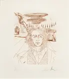 Henry Wadsworth Longfellow" from "Five Americans by Salvador Dalí, 1967, etching in sepia, sold Apr 2025