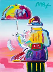 Umbrella Man by Peter Max, 2016, acrylic on canvas, sold Apr 2025