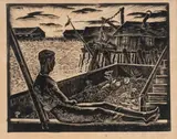 At Dusk by Gan Kolski, 1931, woodcut, sold Apr 2025